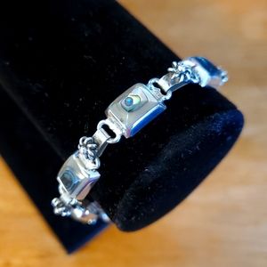 Vintage 925 JRI Mexico Abalone Link Toggle Bracelet 7"